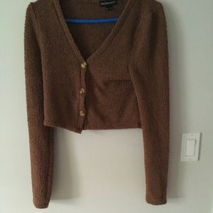 Fuzzy, cropped brown button up